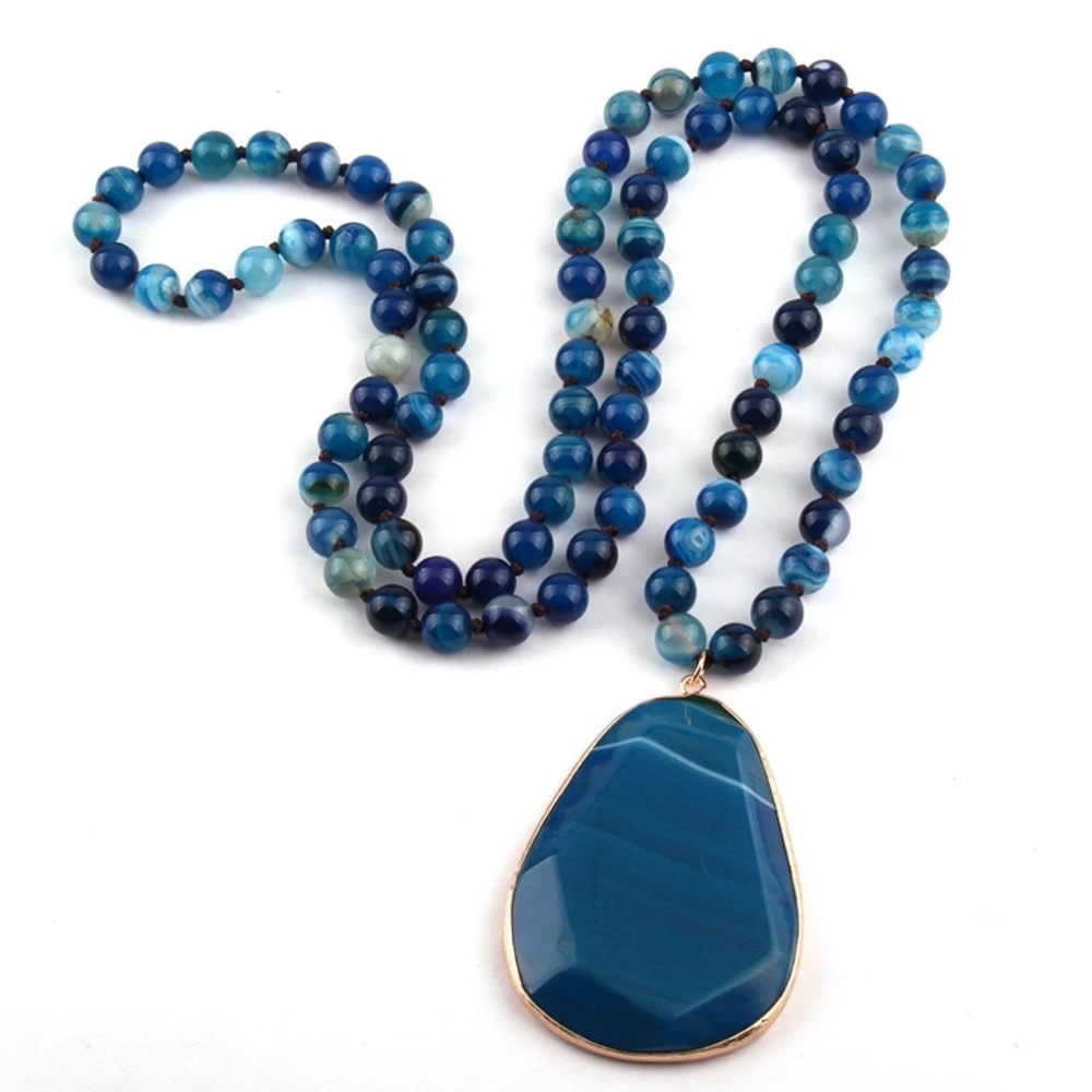 Bohemian  Natural Stone  Knotted statment Necklace